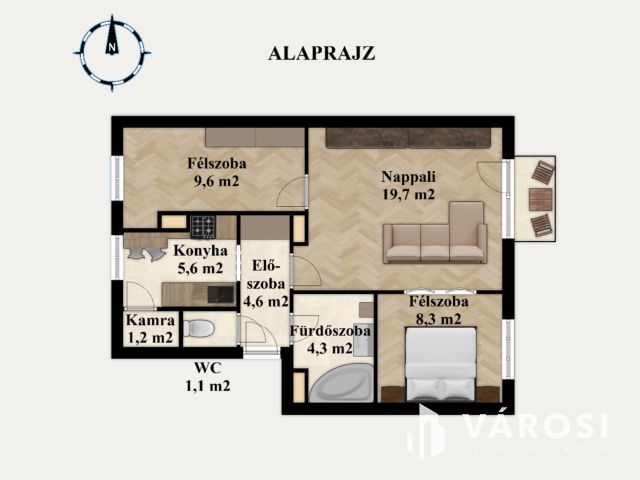 Jó állapot, nappali+2 háló, erkély, 1. emelet!